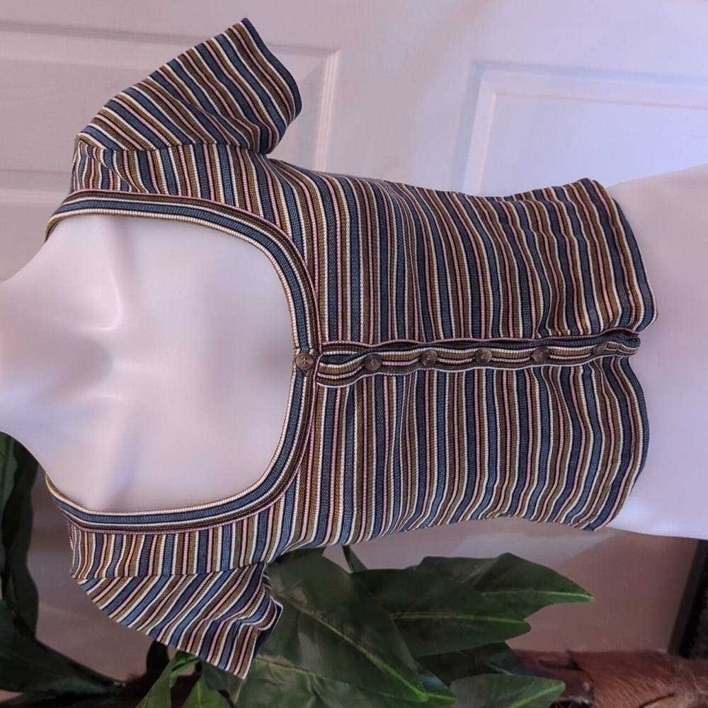 Vylette Women's Striped Crop Top W/Button Down Front Size Small